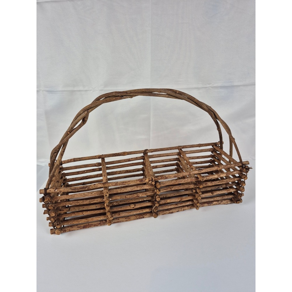 Large Vintage Rustic Twig Wood Basket Trug Primitive Farmhouse Cabin Decor - Picture 2 of 9